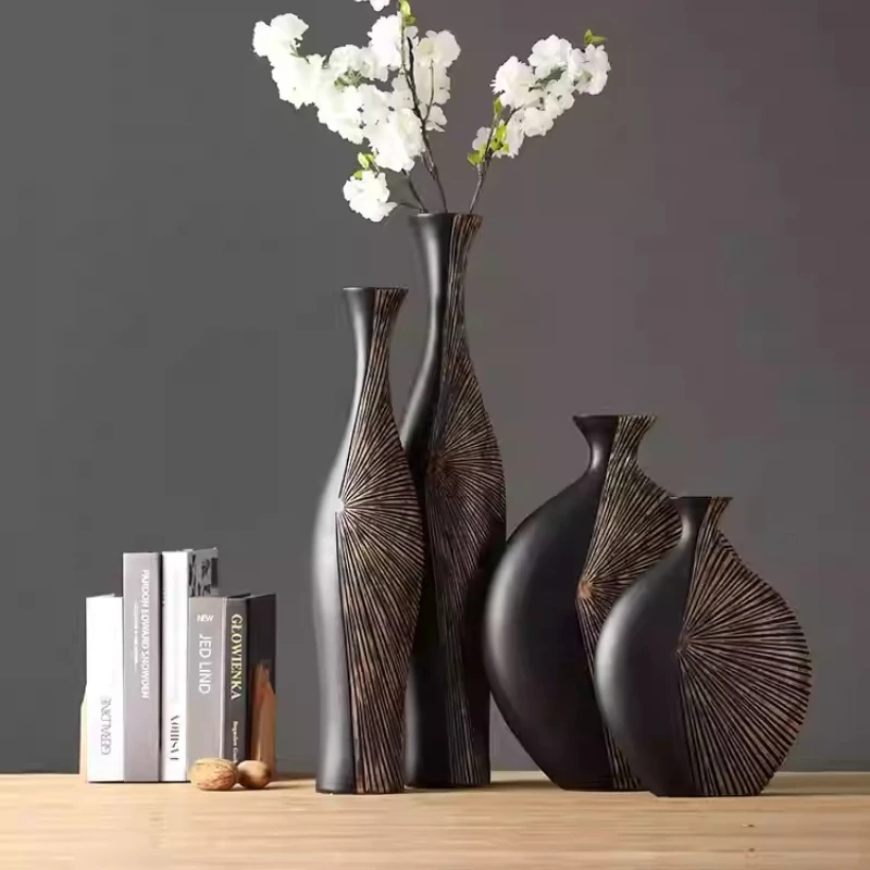 Vintage Luxe Tall Black Resin Vase,Modern Chinese Style Home Decor Centerpiece for Living Room,Office,Hotel, Vertical Floor Vase