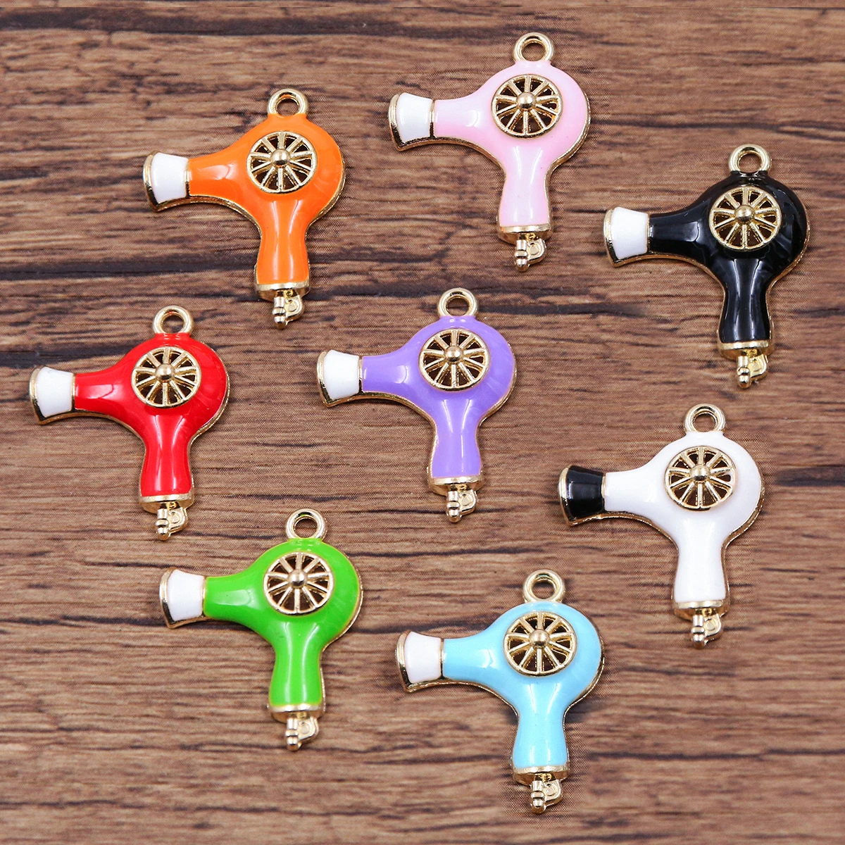 10PCS 19*24mm 8 Color Hair Dryer Machine Oil Drop Pendant fit For Girl Lady Charm Bracelet DIY Fashion Jewelry Accessories