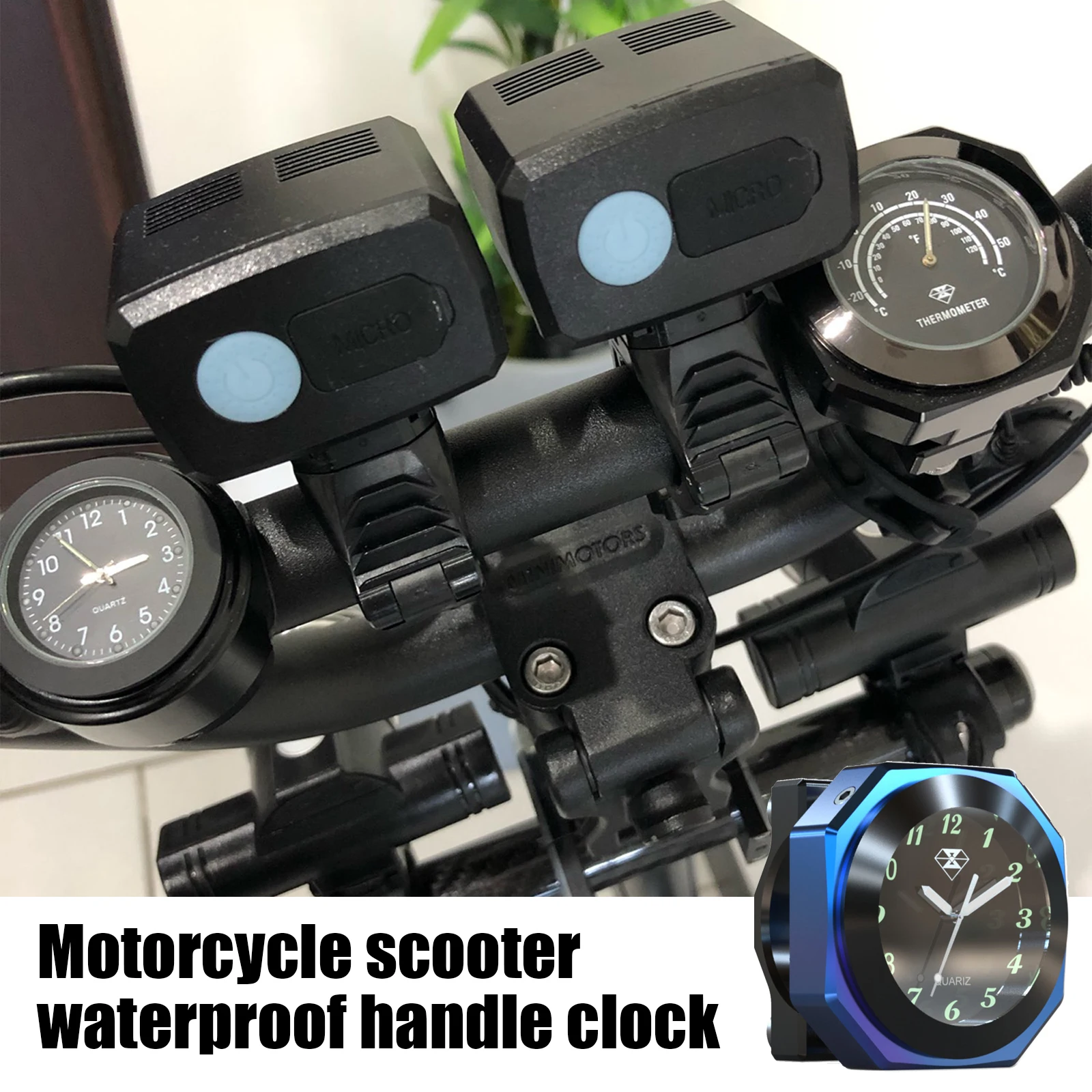 CNC Chrome Plated Motorbike Universal Thermometer Schedule Waterproof Electronic Watch Thermometer Handlebar Mount