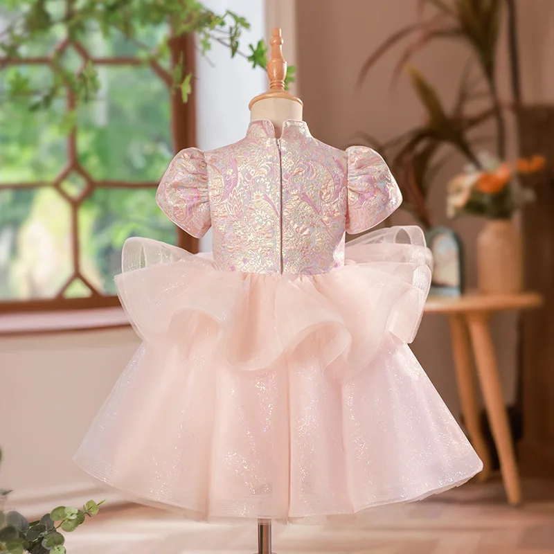 فستان عيد الميلاد الأول للفتيات على الطراز الصيني وردي الاتجاه الوطني Guzheng أداء زي فستان الأميرة للأطفال بدلة تانغ Ch #4