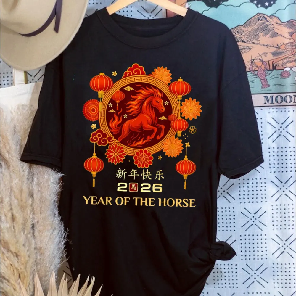 

Year of The Horse 2026 Chinese Lunar New Year T-Shirt Unisex Women Men T Shirt Harajuku Aesthetic Clothes Street Fashion Tops