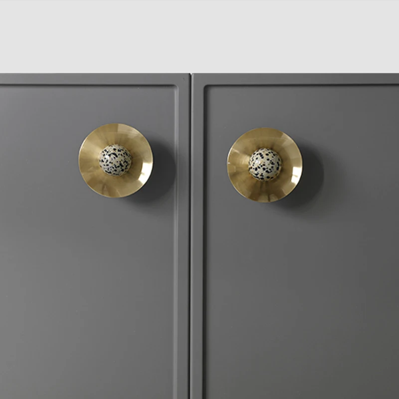 Natural stone+solid brass Kitchen Drawer Cabinet Handle Furniture Pink Crystal Knobs Hardware Cupboard Pull