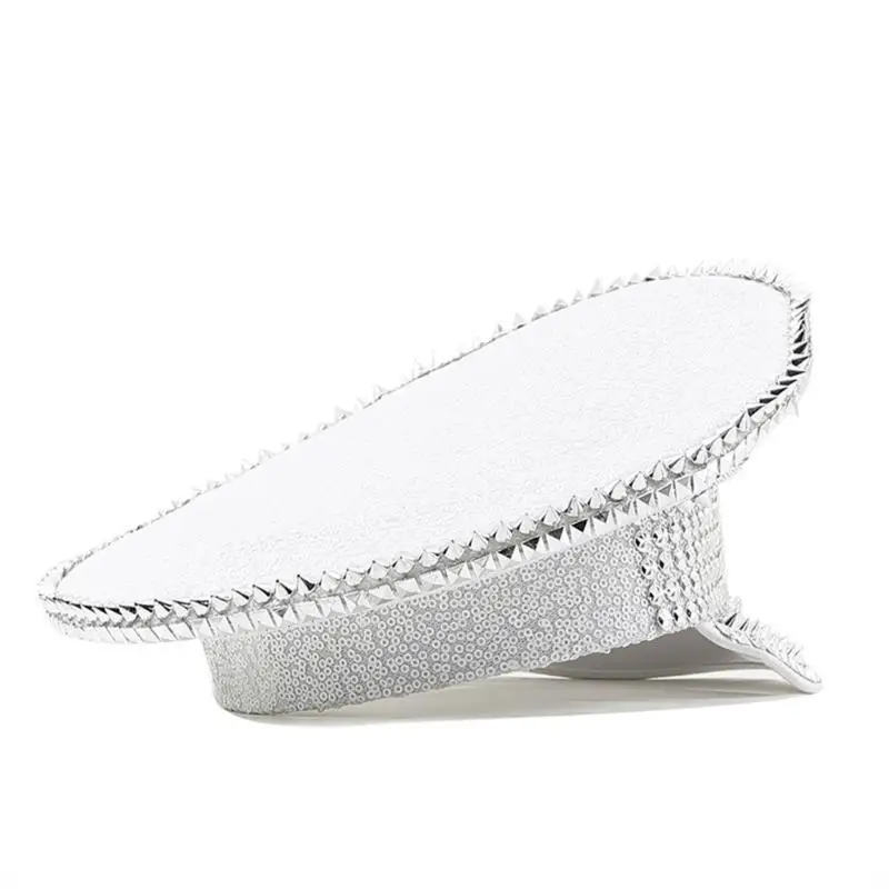 652F Glittering Hat Fashion Captain Hat Bride Sergeant Hat Stage Props Headpiece