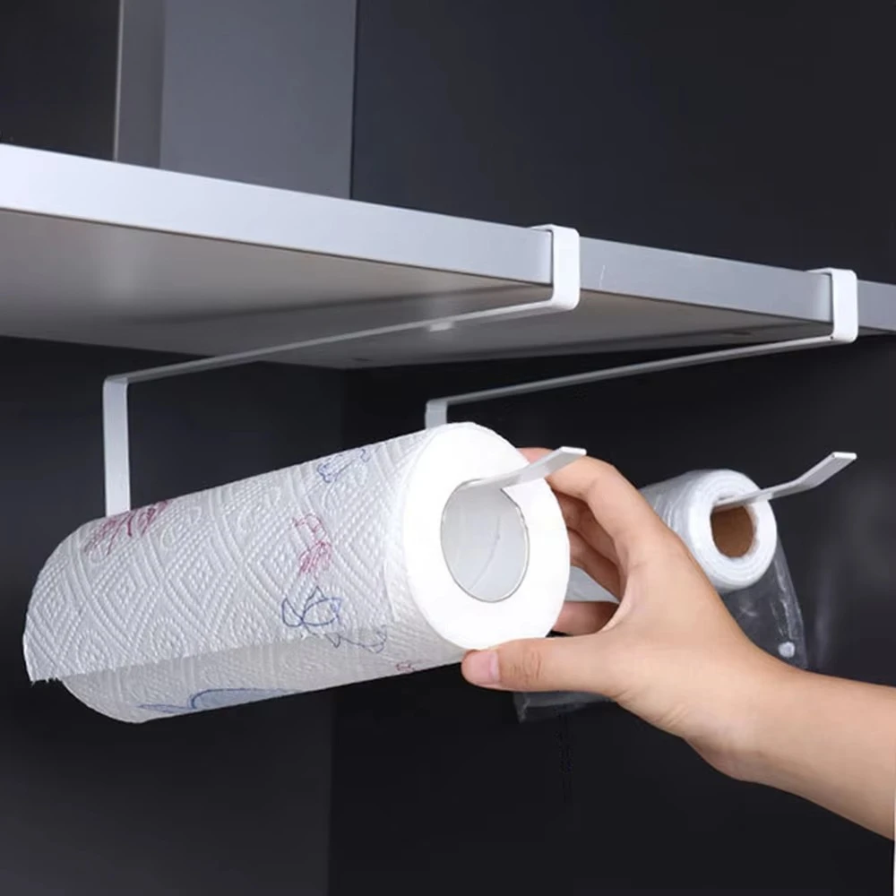 Random Special Kitchen Paper Towel Hanging Rack Cabinet Without Drilling Towel Hook Ironware Storage Shelf For Napkins