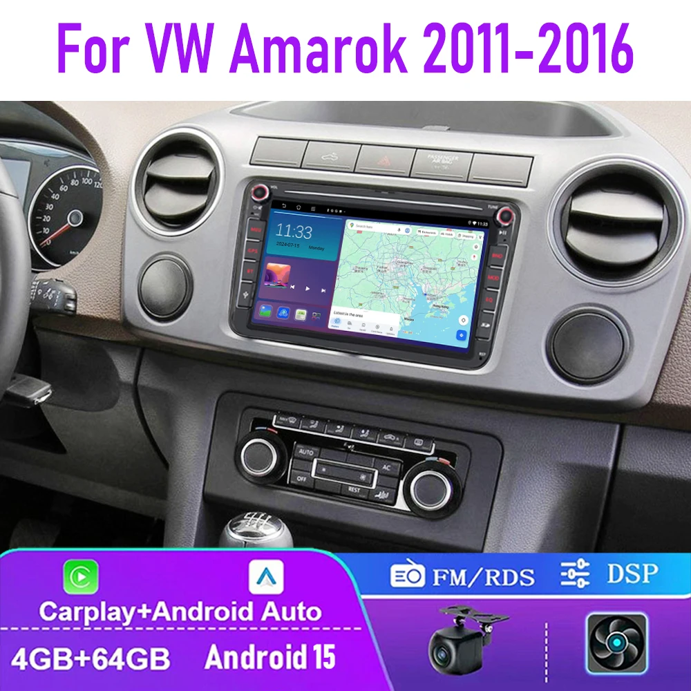 

8" 4+64GB For VW Amarok 2011-2016 Car Radio 2DIN Wireless Carplay Android 15 Auto Head Unit Canbus GPS BT