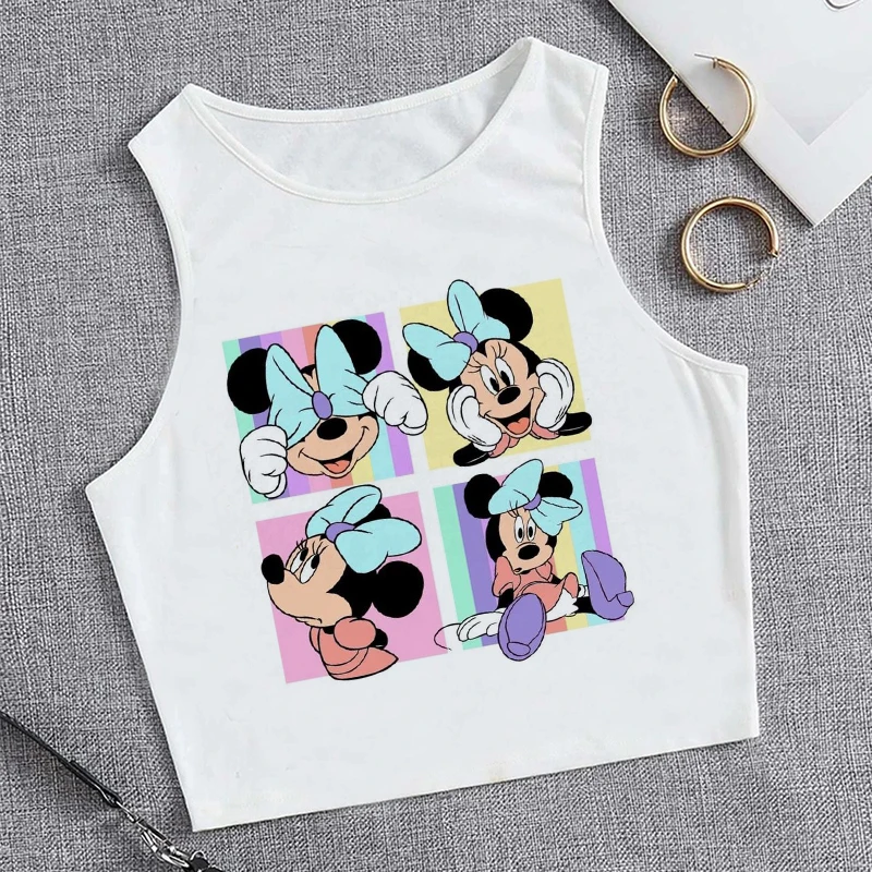 Tshirt Vest Mickey Minnie Mouse Crop Top T-shirt Women Tank Top Fashion T Shirt Female Clothes Kawaii Disney Cropped T Shirt