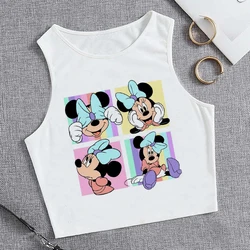 Tshirt Vest Mickey Minnie Mouse Crop Top T-shirt Women Tank Top Fashion T Shirt Female Clothes Kawaii Disney Cropped T Shirt