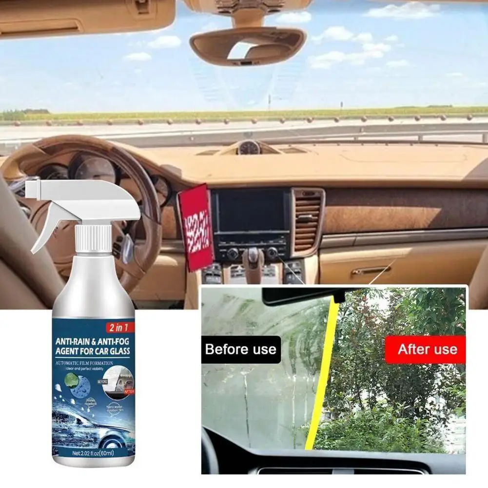 

60ML Anti-Rain & Anti-Fog Coating Agent Auto Window Hydrophobic Agent Anti Fog Spray Defogger for Car Windshield Glass Z3L5
