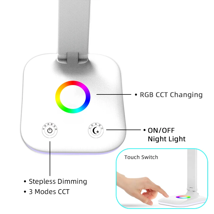 Smart RGB Colored Foldable Led Desk Lamp Eye Protection Modern Bedroom Rechargeable Study Light Table Lamp