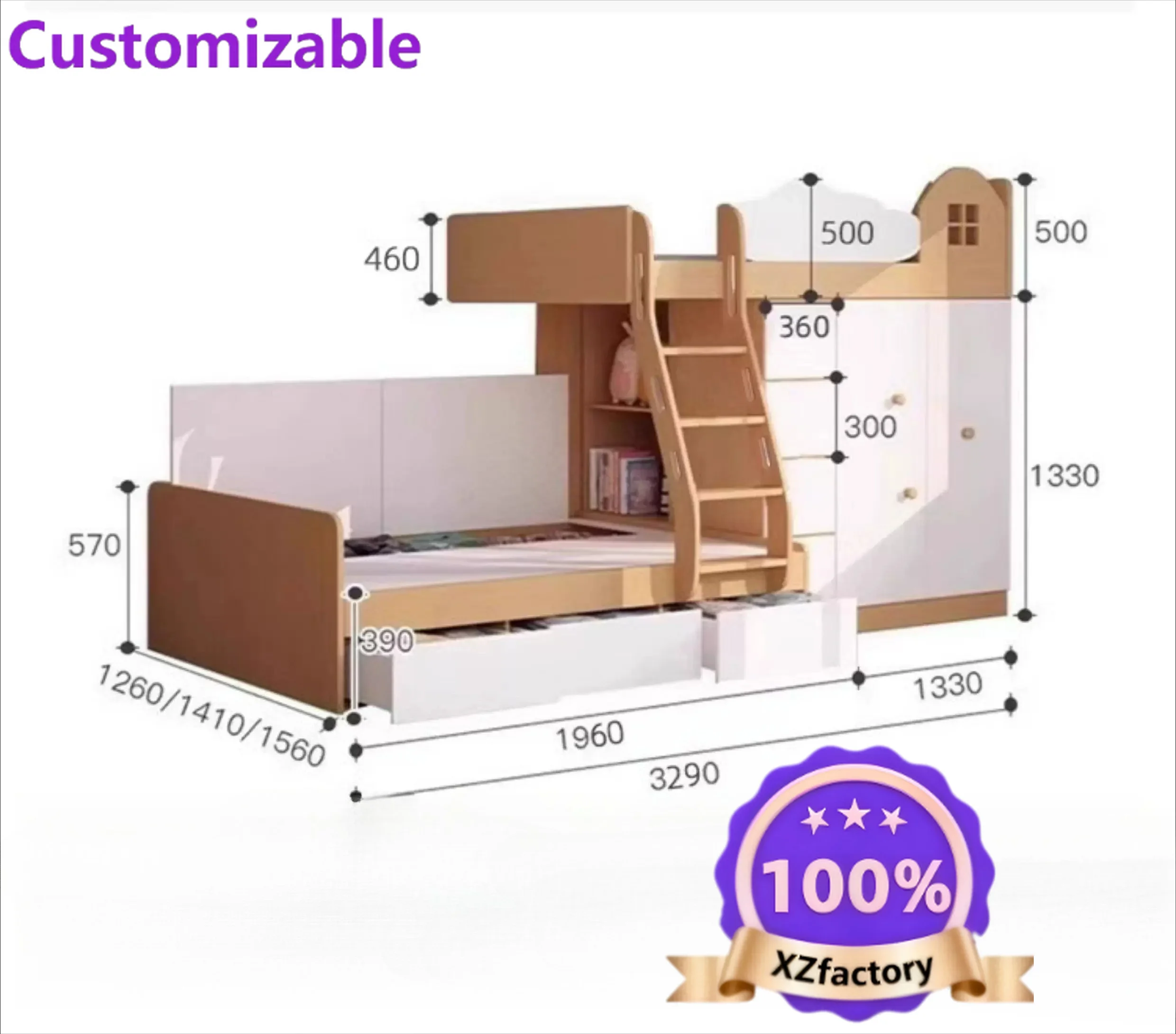 Factory Direct 2026: Staggered Kids Bunk Bed with Wardrobe for Small Spaces