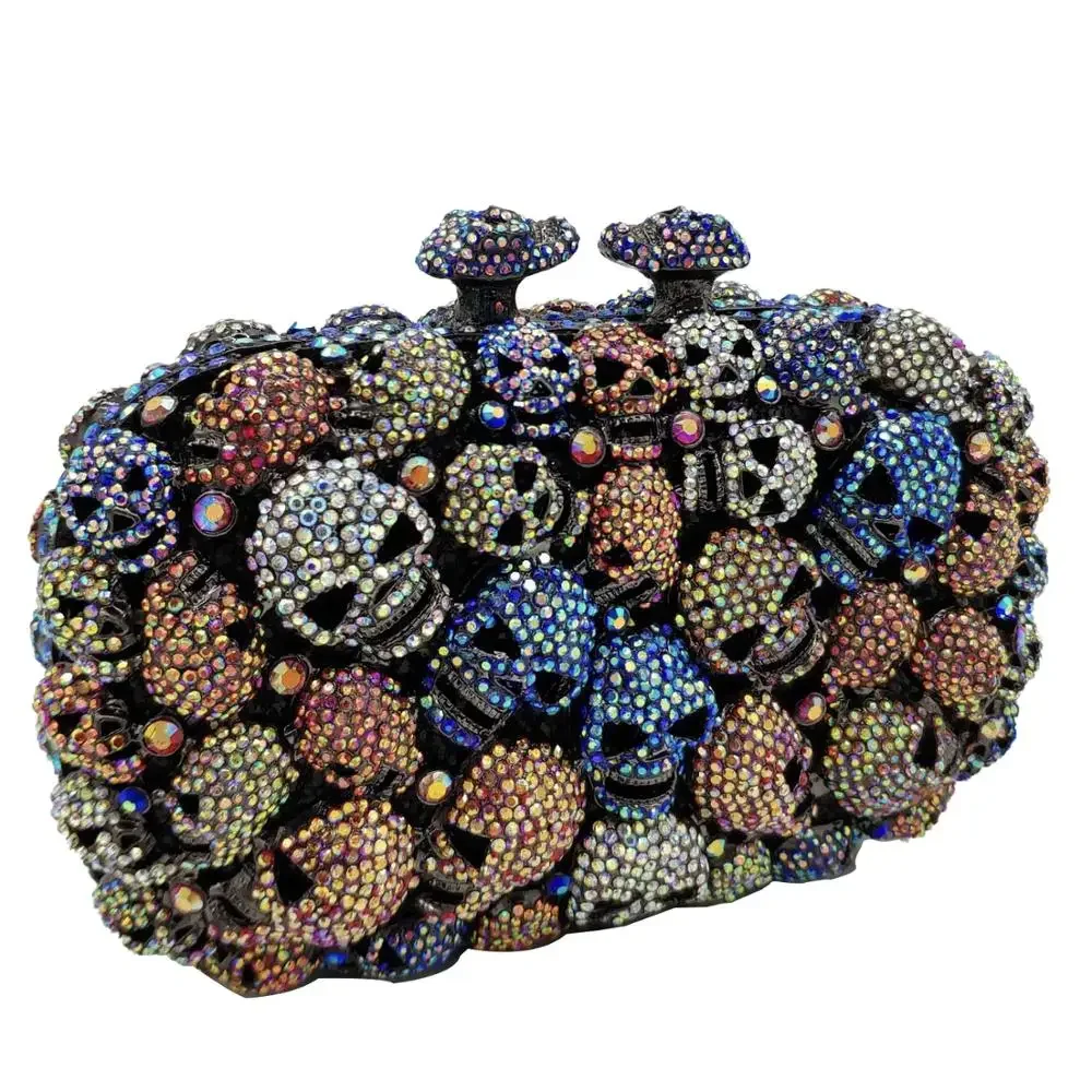 Boutique De FGG (in stock) Halloween Skull Women Formal Evening Bags and Clutches Metal Minaudiere Wedding Pary Clutch Purse