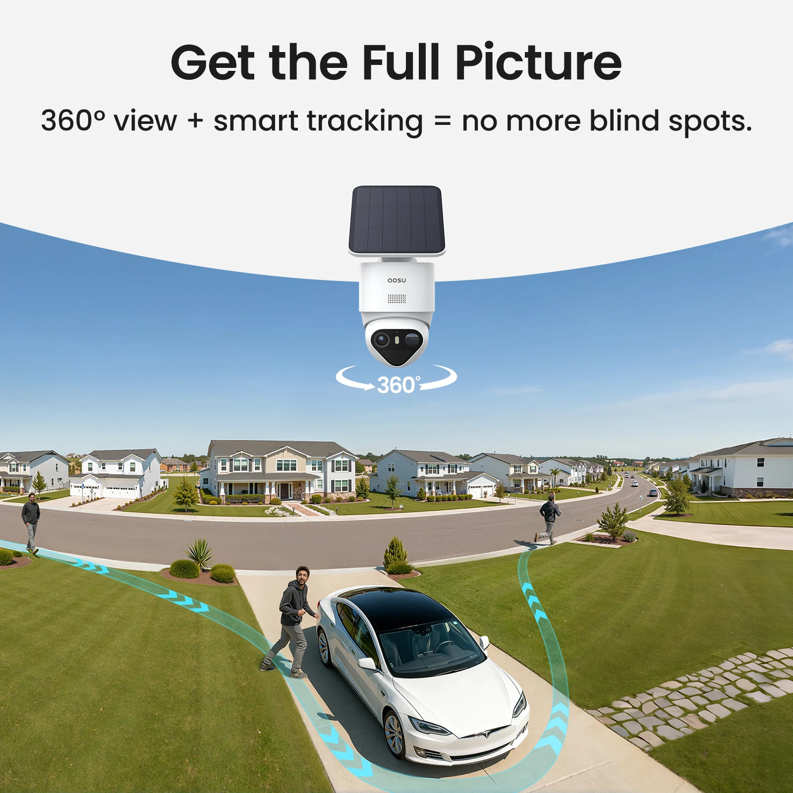 AOSU Ultra 8MP 9200mAh Solar Camera Wireless Outdoor Camera TrueColor Night Vision AI Triple Detection 360° Auto Tracking