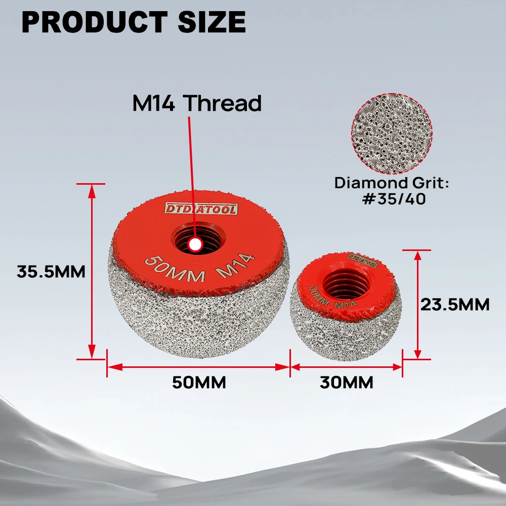 DT-Diatool Dia 30/50mm Diamond Round Grinding Head Internal Arc Grinding for Marble Stones Engraving Tool