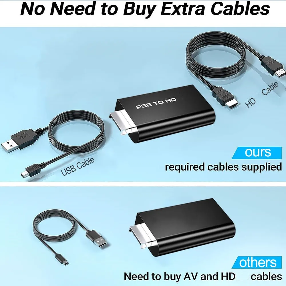 محول PS2 إلى HDMI مع مخرج صوت 3.5 ملم بلاي ستيشن 2 إلى محول متوافق مع HDMI متوافق مع جميع موديلات PS2
