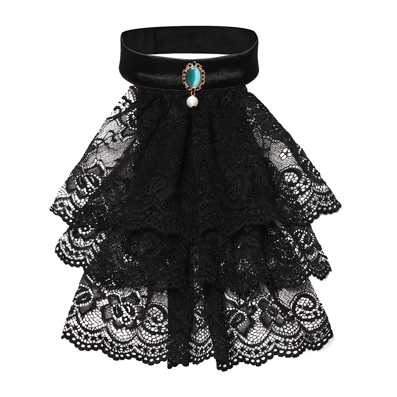 Jabot de encaje negro para hombres y mujeres, corbata de cuello, disfraz victoriano, accesorio de corbata, Ascot con volantes Unisex, Cosplay de Halloween para adultos