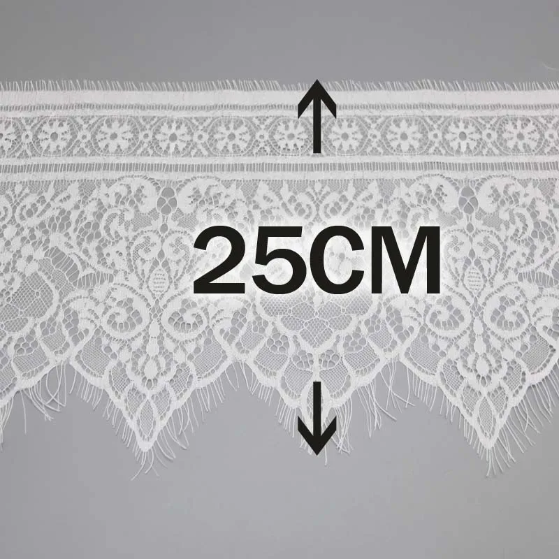 (3 meters/lot) 25cm White Eyelash Lace Ribbon Clothing Accessories Lace Material Handmade DIY Trimming Fabric