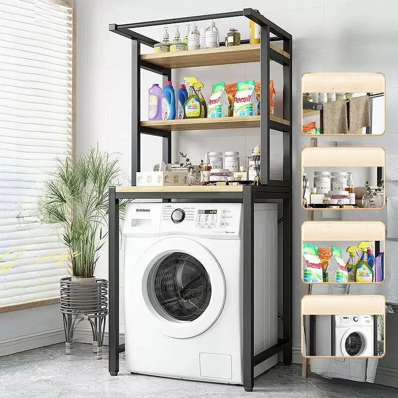 Metal Laundry Room Storage Rack Bathroom Roll Top Cover Washing Machine Shelf Toilet above Cabinet Corner Kitchen Organizer