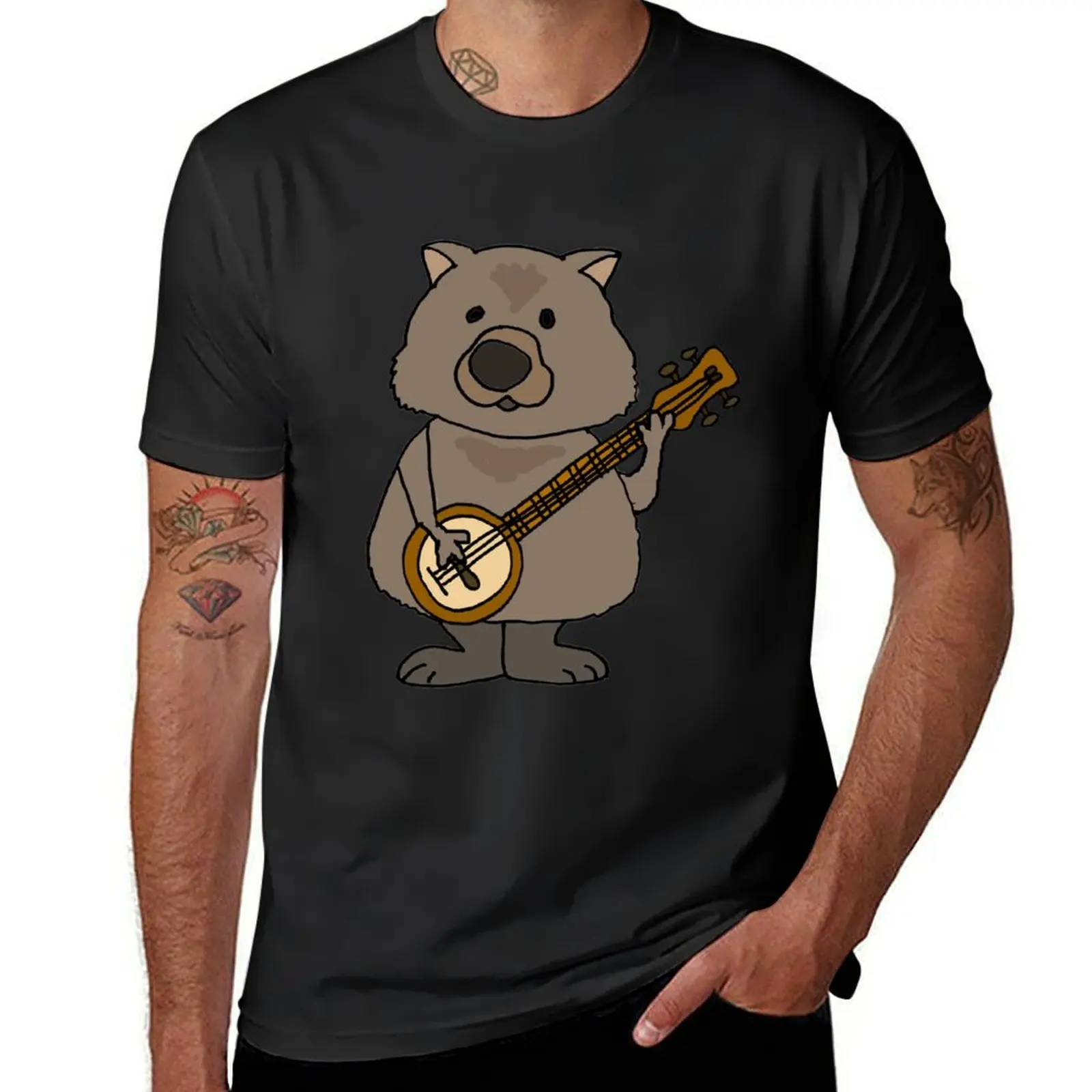 

Cute Wombat Playing Guitar Cartoon T-Shirt topping clothes graphic t shirts croswit shirt man mens clothes