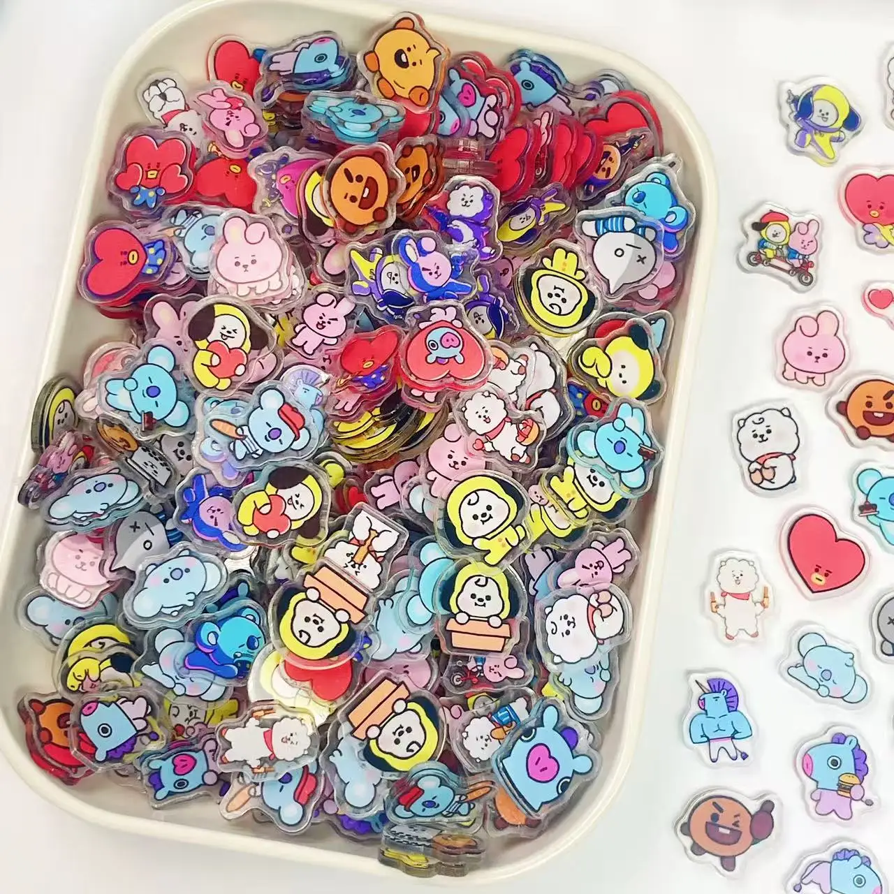 

100PCS Mini BT-21 Acrylic Plate DIY Accessories for Decorating Cute Fridge Magnets Phone Case Materials Anime Cartoon Gifts Toys