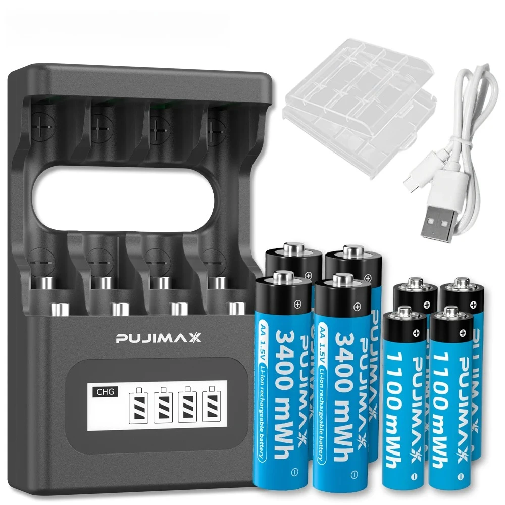 Hotsale Rechargeable Battery 1.5V AA 3400mWh AAA 1100mWh Lithium-ion Battery+Charger for Clock Radio Video Game Digital Camera