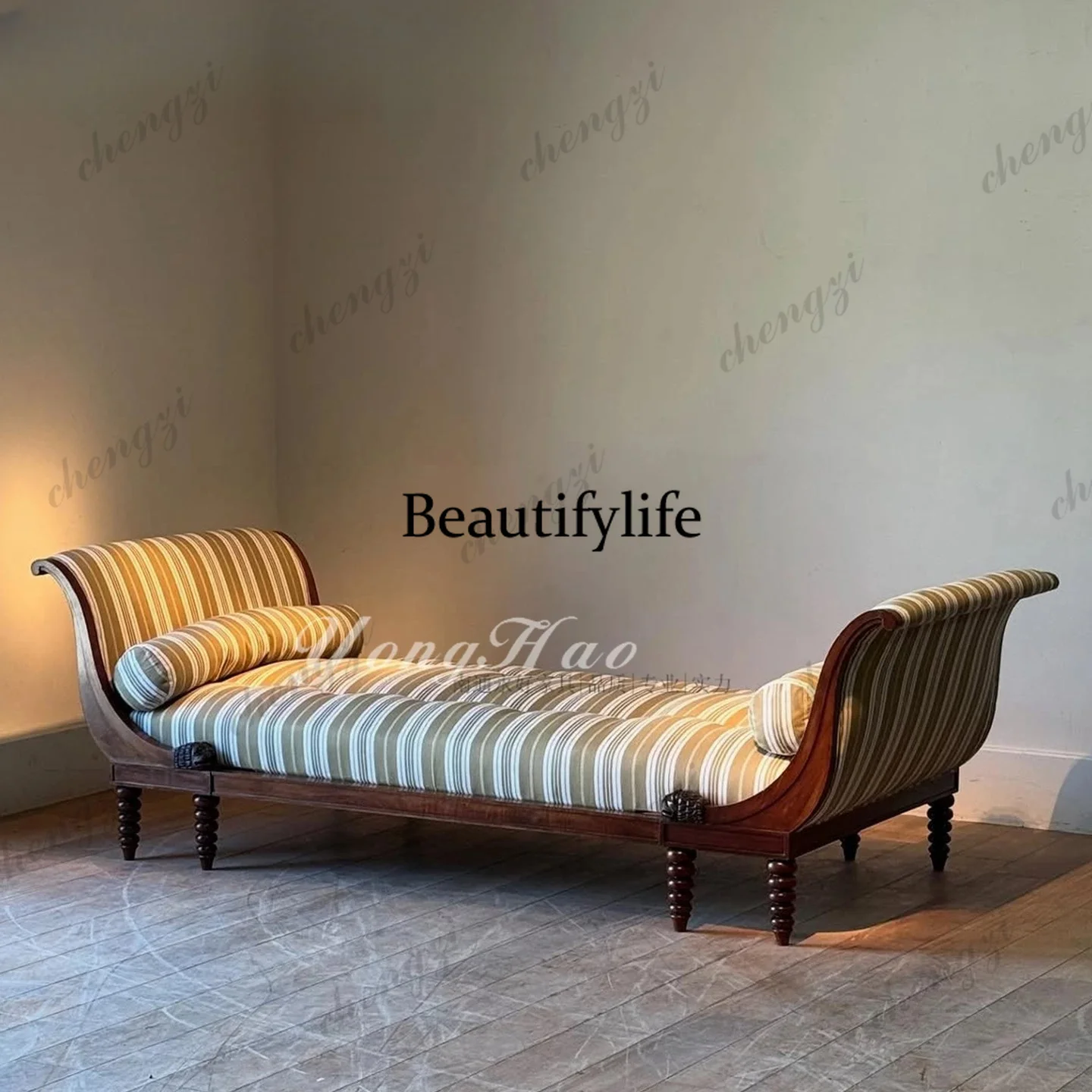 French retro solid wood chaise longue antique style bed stool living room leisure chair European chaise longue