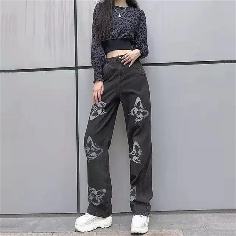 Butterfly Print Loose Casual Wide-leg Jeans Women High Waist Streetwear Pants Summer New 2023 women jeans pants
