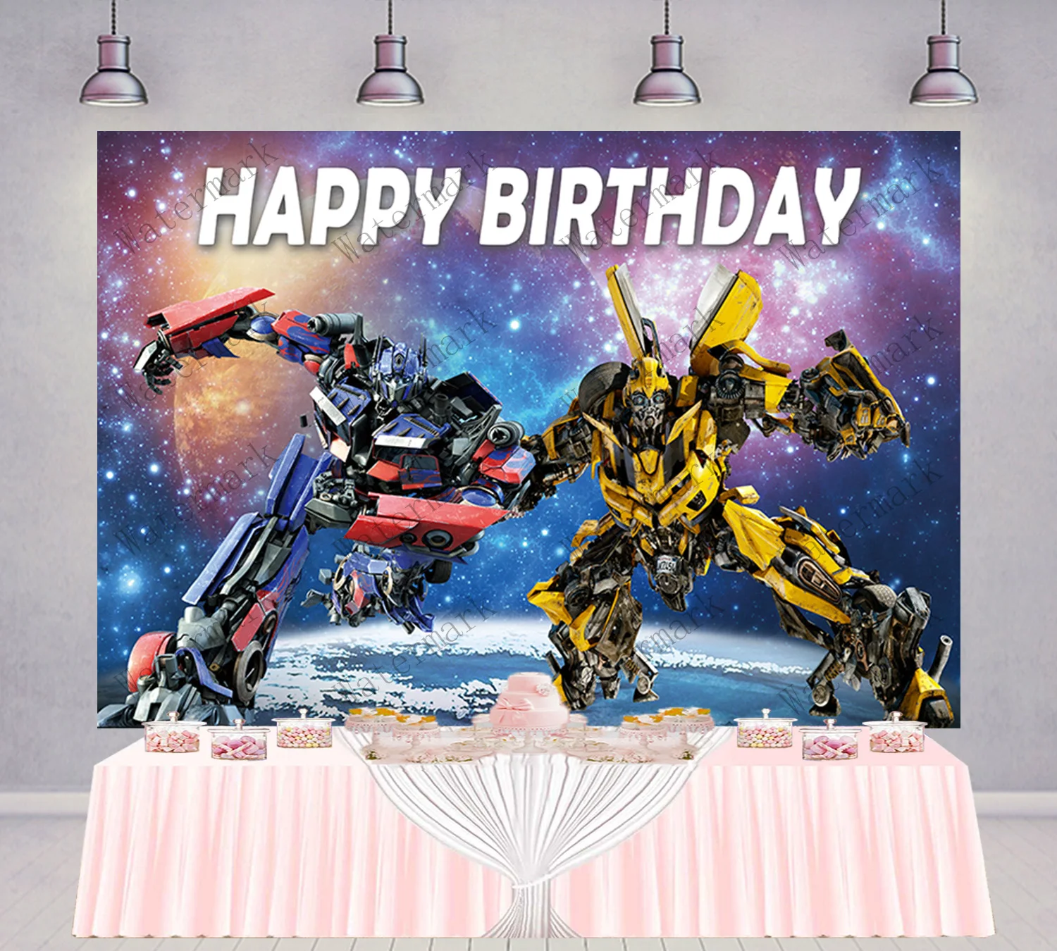 PatyBar Trans Former Backdrop for Kids Birthday Photo Background Popular Movie Optimus Bumblebee Polyester Vinyl Decorate Props