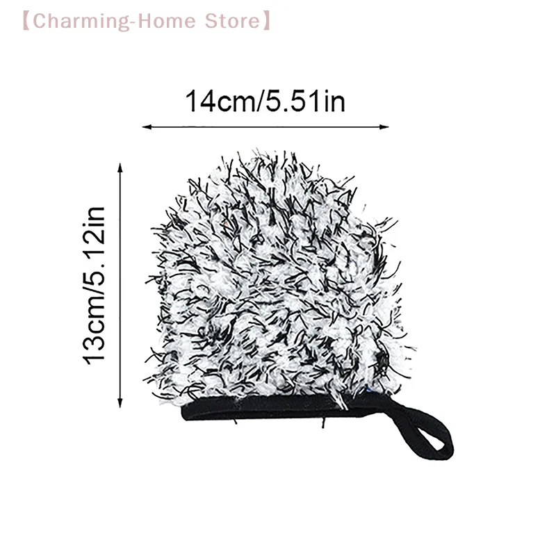 【M】1Pc Shag-pile Microfiber Car Wash Glove Double-Side Finger Pocket Car Wheel Wash Mitt for Car Cleaning Auto Detailing