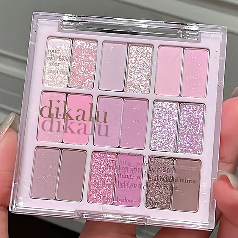 Paleta de sombras de ojos con purpurina púrpura, 18 colores, resaltador de perlas mate, polvo desnudo, paleta de maquillaje de ojos brillantes coreanos de larga duración
