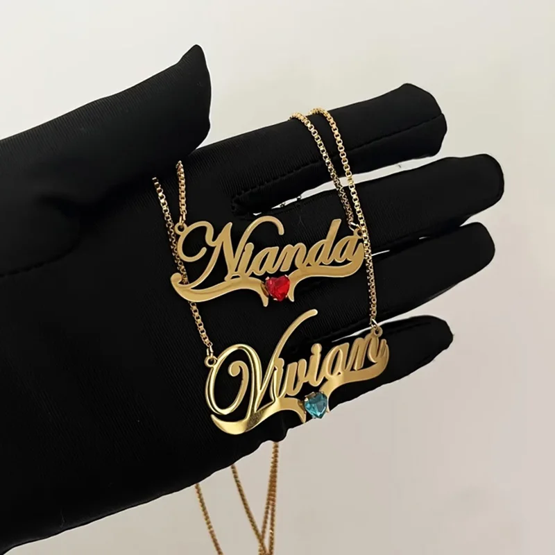 

Treebud Custom Heart Zircon Name Necklace for Women Stainless Steel Persoanlized Letters Colorful Stone Pendant Choker Jewelry