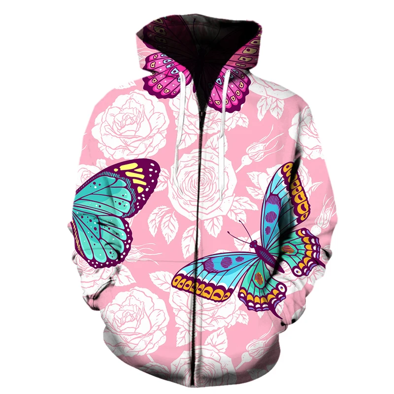 

Fashion Men's 3D Print Zipper Hoodeds Sweatshirt Cartoon butterfly pattern Hoodie Fall Spring Casual Hooded Pullover Sportswear