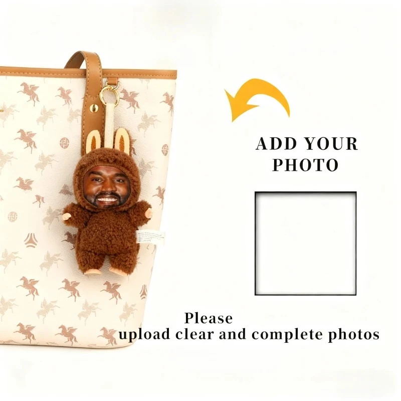 Custom Photo Keychain Kanye West Hip Hop Rabbit Pendant Personalized Animal Key Ring Photo Upload Trendy Streetwear Accessory