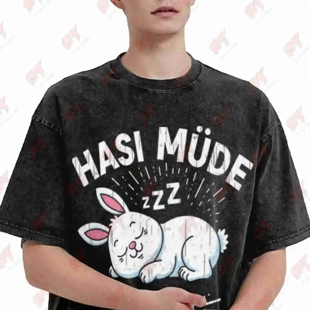 Rabbit Hasi Tired Sleep Long Sleeper Vintage Washed Tee Pure Cotton T-Shirt