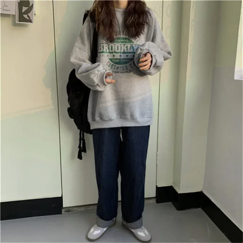 

Sweatshirt Women Letter Print Loose Casual Sweatshirts Streetwear Casual Autumn Winter Long Sleeve Sweatshirts Thin Y2K