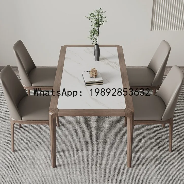 Solid Wood Ash Rectangular Inlaid Rock Board Dining Table Modern Minimalist Small Apartment Dining Table and Chair Set
