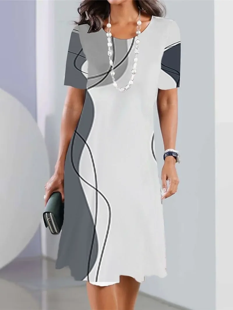 

Fashion Patchwork Dresses Women 2024 Summer Short Sleeve Beach Skirts Sexy Dresses Female Y2k Knee Length Casual Vintage Tops