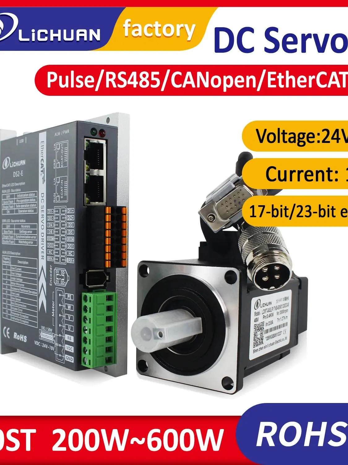 Servomoteur DC48V 200W 400W 600W avec kit de servomoteur frame60 pulse/MODBUS RS485/CANopen/commande Ethercat en option