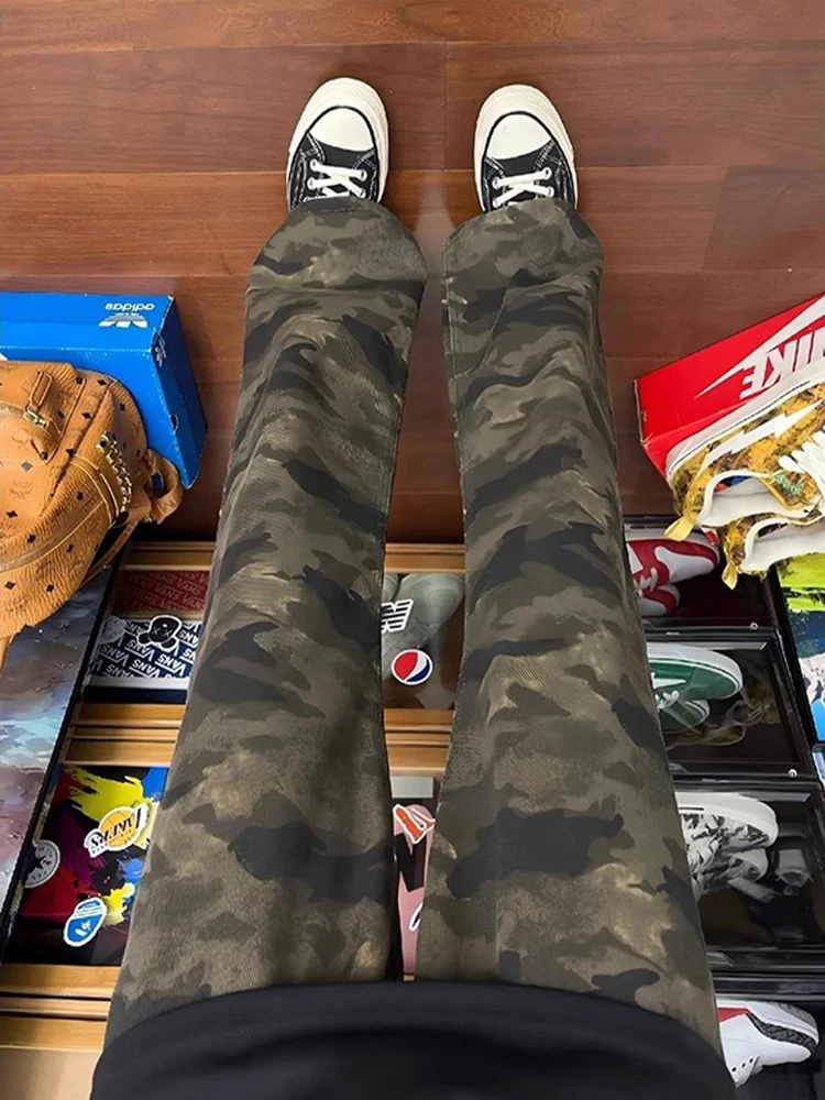 

Мужские джинсы в стиле ретро-американский камуфляж, прямые леггинсы с легким расклешением, длинные брюки для уличного стиля