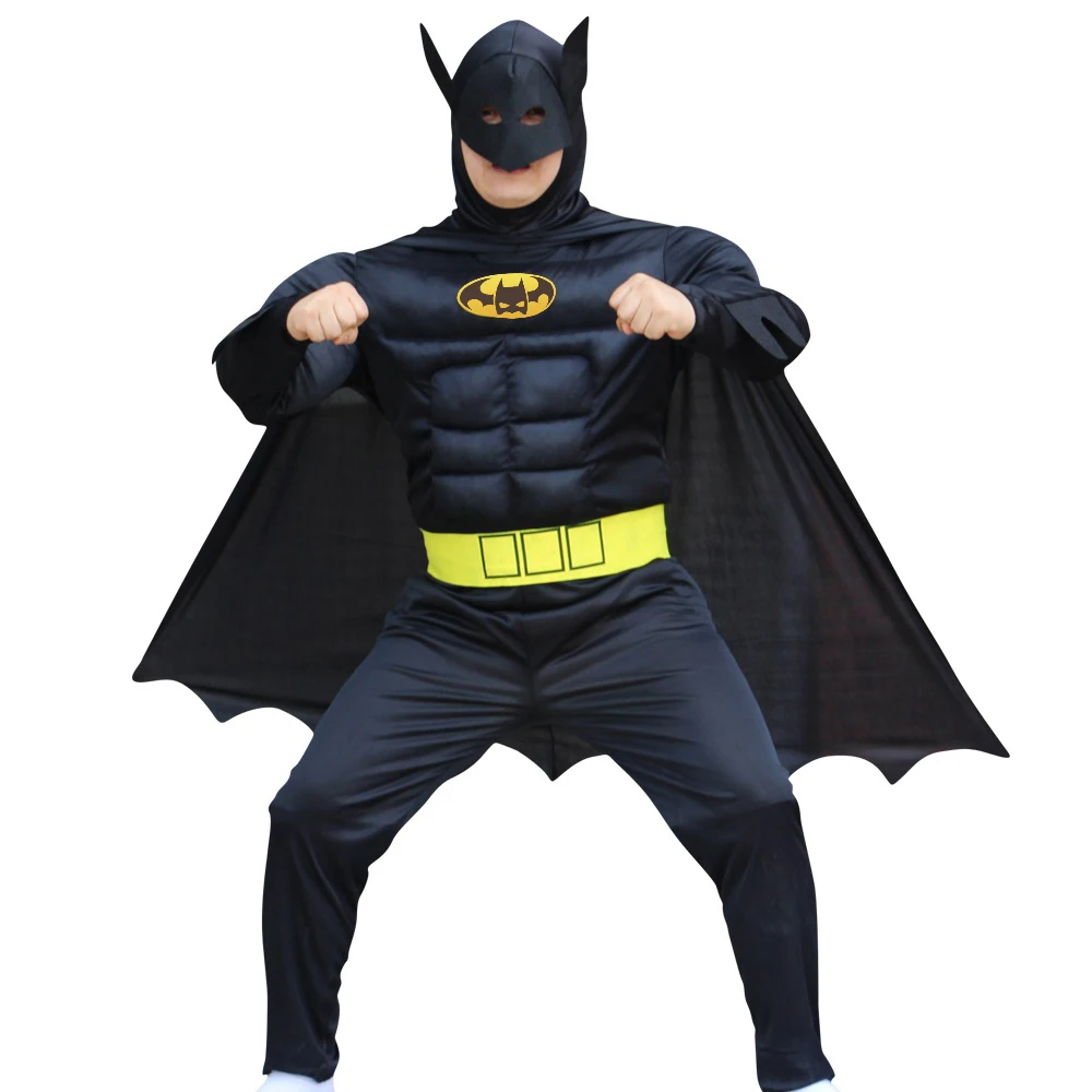 فستان مناسبات الحفلات للبالغين من B a t man مع قناع عباءة مكون من 3 قطع لعرض الشكل