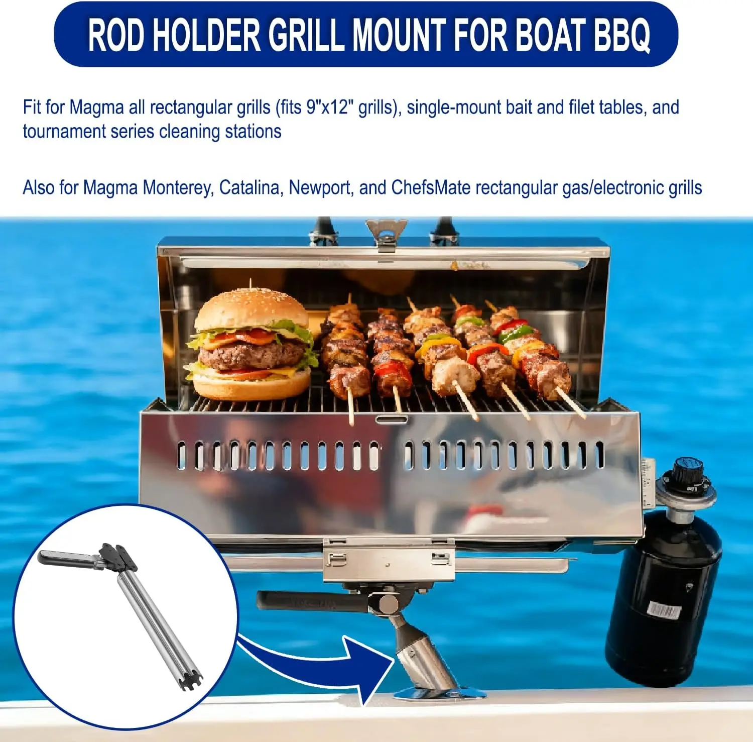 T10-355 Allwinkel-Verstellbarer Fischrutenhalter für Magma Rechteckige Grills, Passend für 9"x12" Grills, Angeln und BBQ – Detail 4