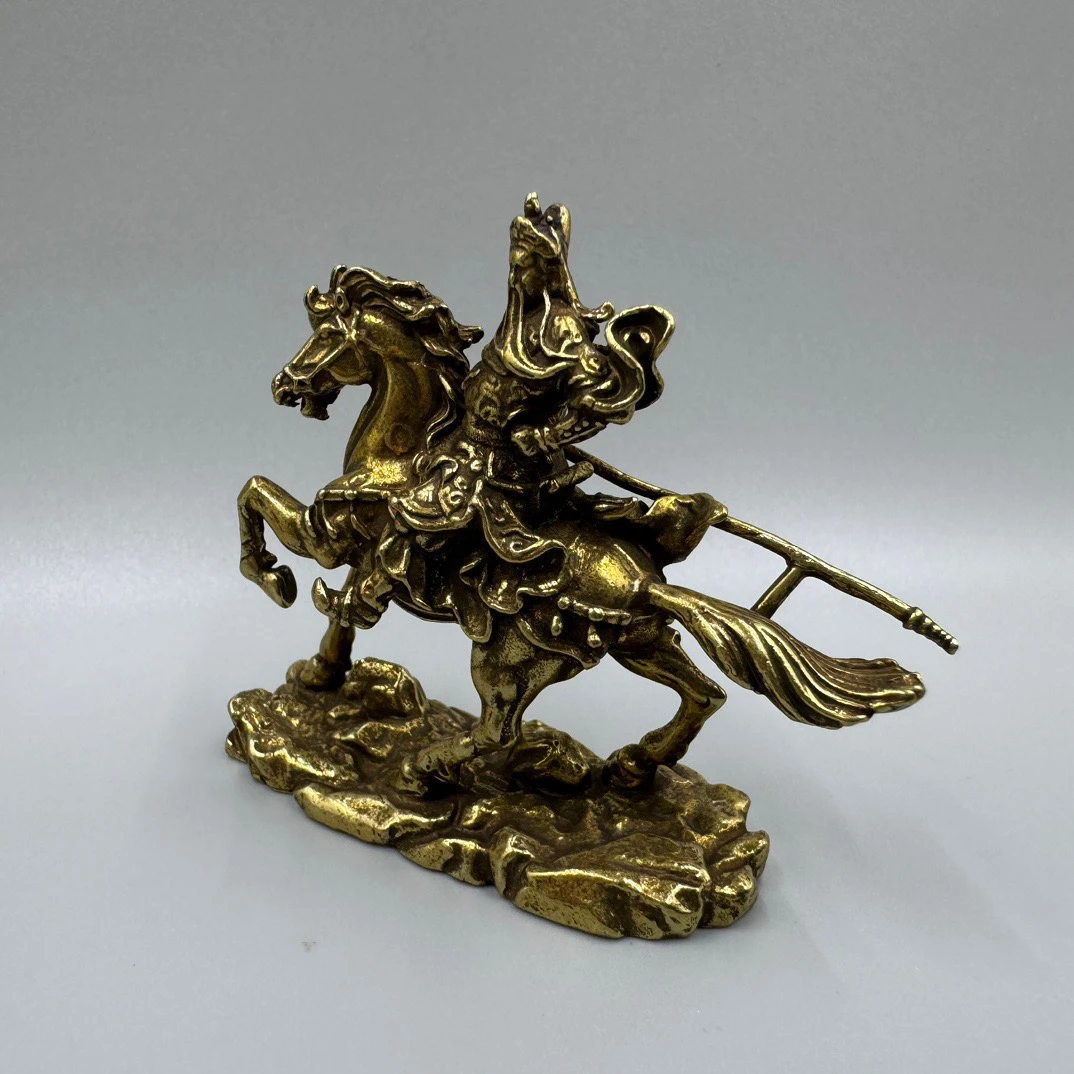 

Pure copper Guan Gong figure sculpture statue Guan Erye horseback riding car carrying Buddha statue martial arts god wealth
