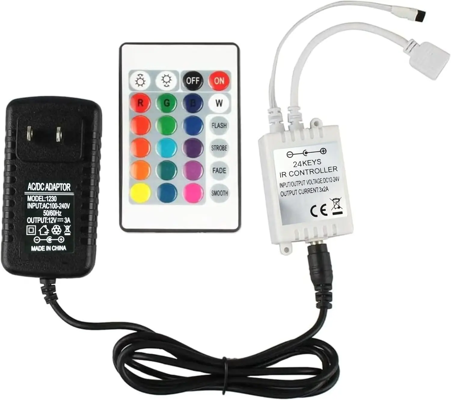 24キーledストリップコントローラー、irリモート、rgb-ledストリップライト用dc-12v-3a