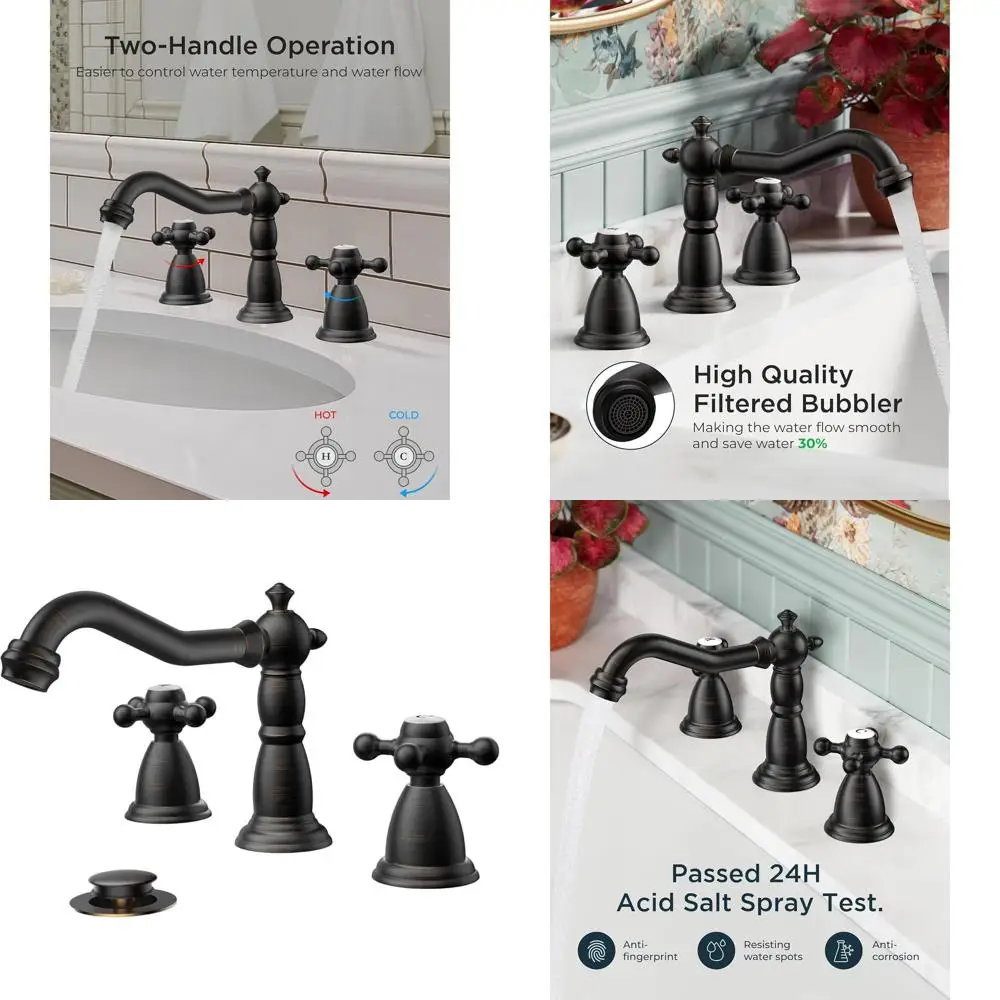 

Antique Oil Rubbed Bronze 8 Widespread 2-Handle Bathroom Faucet with Pop-Up Drain and Supply Lines for Vanity Sinks
