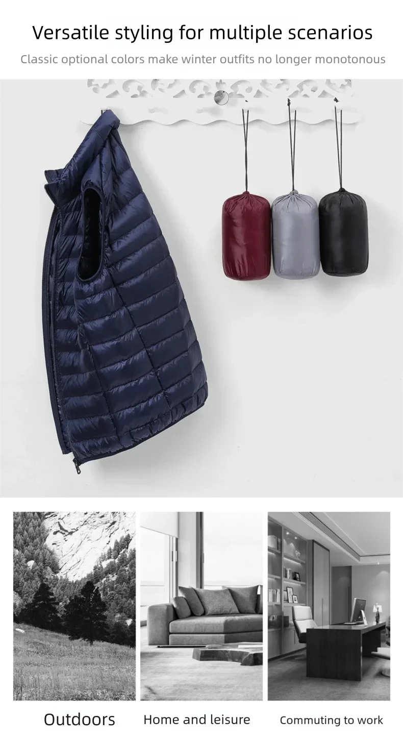 Men's Winter Sleeveless Puffer Vest Jacket Packable White Duck down Waistcoat Lightweight Waterproof Casual Coat