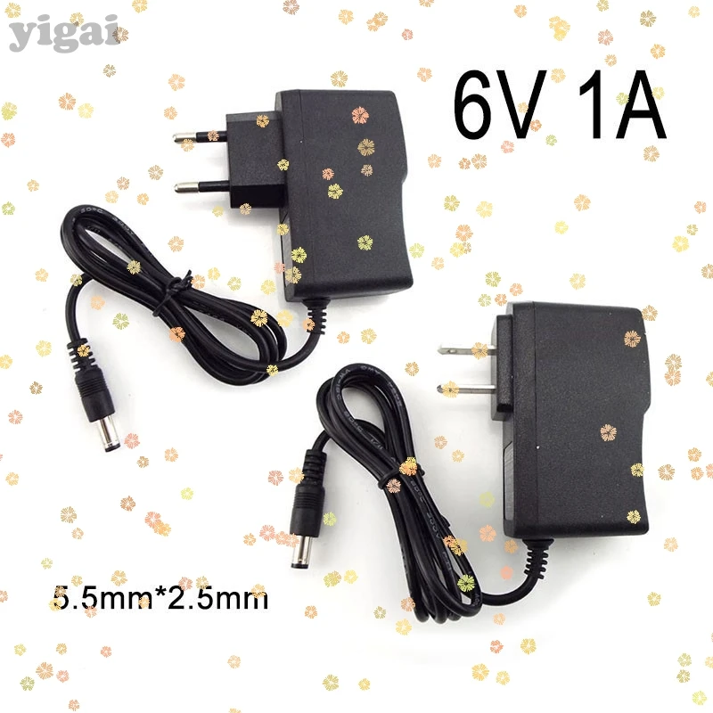 1/2/5pcs AC DC US EU Plug 100V-240V 6V 1A Power Supply Adapter Charger Converter Transformer Camera LED Strip Lamp 5.5*2.5mm D5