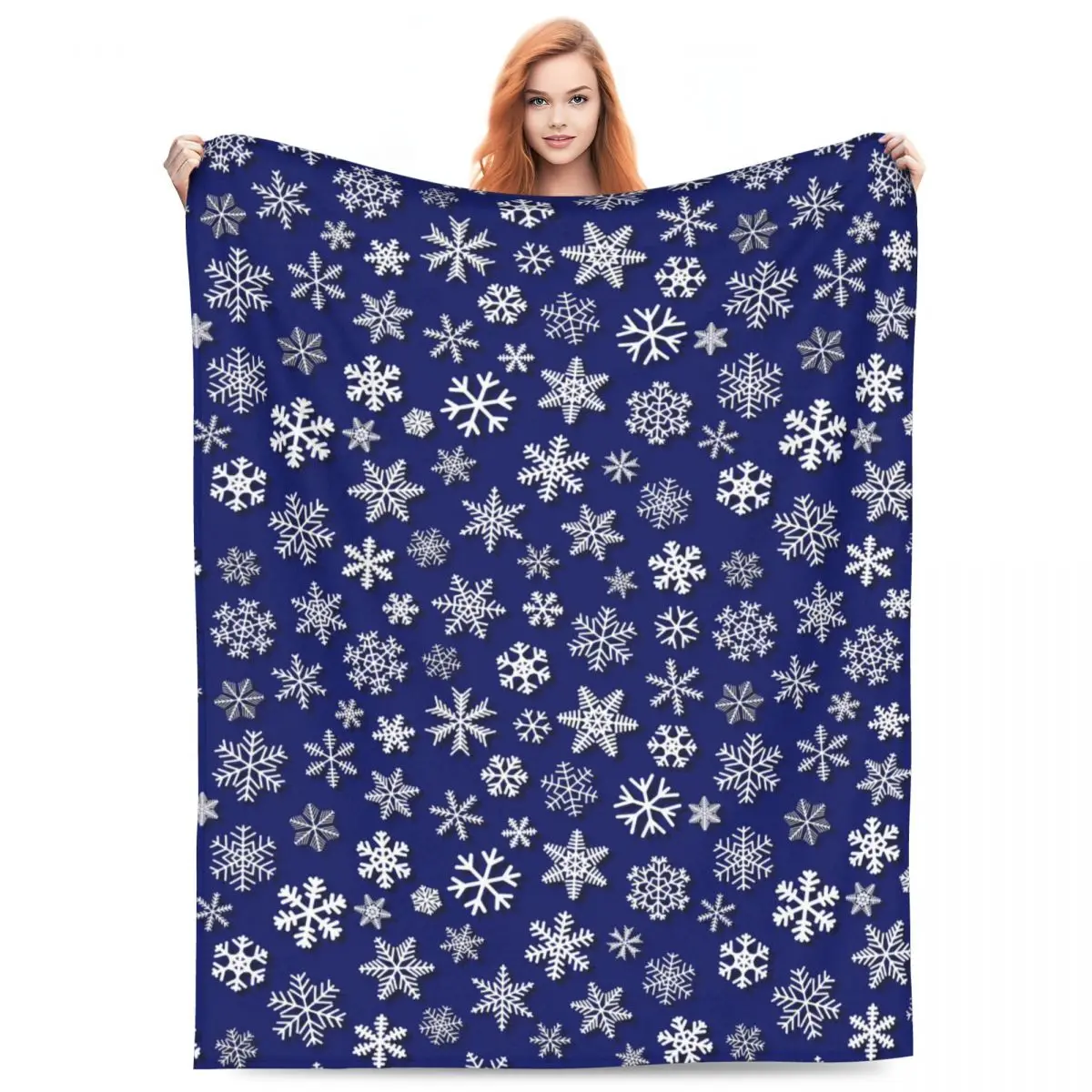 

Christmas Snowflake Blanket Blue White Camping Flannel Throw Blanket Soft Durable Outdoor Design Bedspread Gift