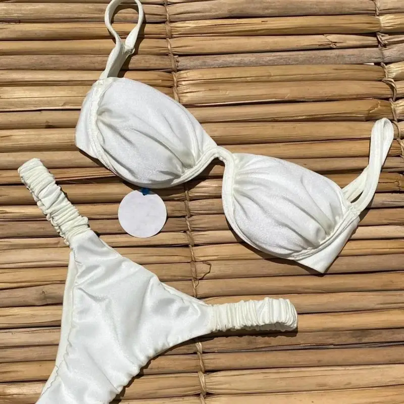 Sexy Bikini Solid Color Steel Support Split Women's Swimsuit Swimsuit