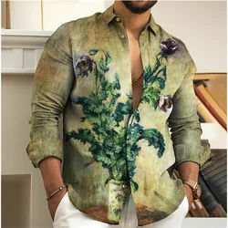 2024 Men's Shirt Floral 3D Printing Vintage Lapel Long Sleeve Outdoor Street Fashion Button Shirt Designer Casual Autumn Winter