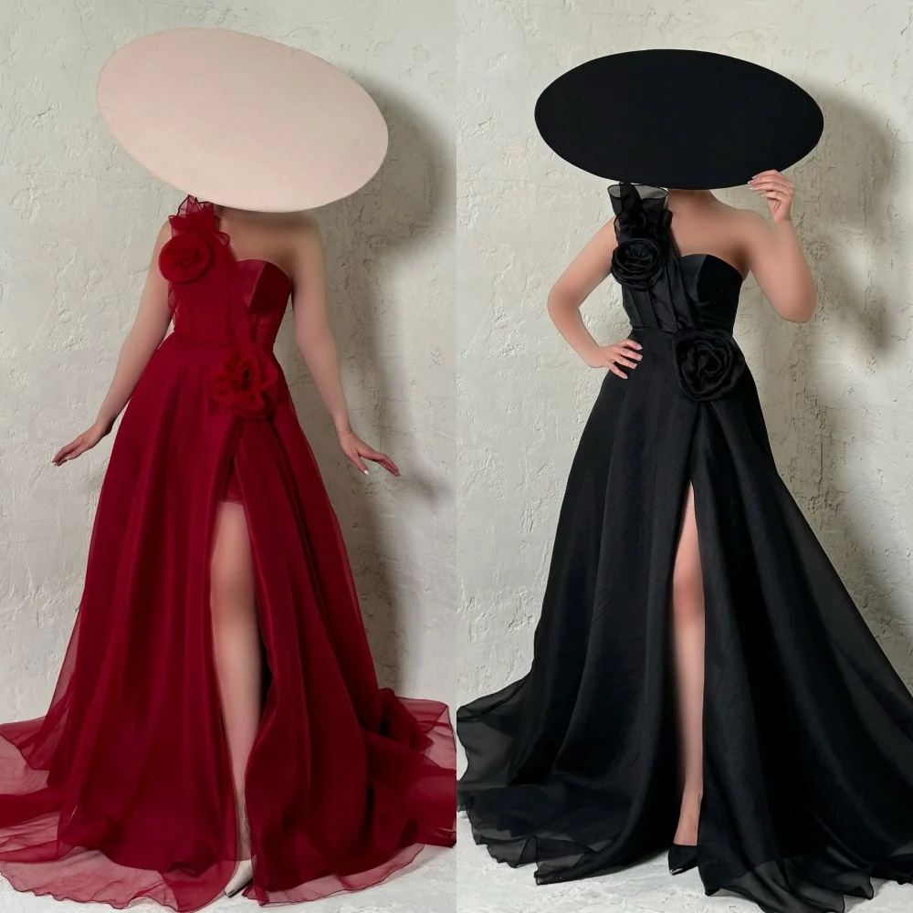 

Customized Modern Style Elegant Charmeuse Handmade Flower Pleat A-line One-shoulder Long Dresses Bespoke Occasion Dresses Sexy