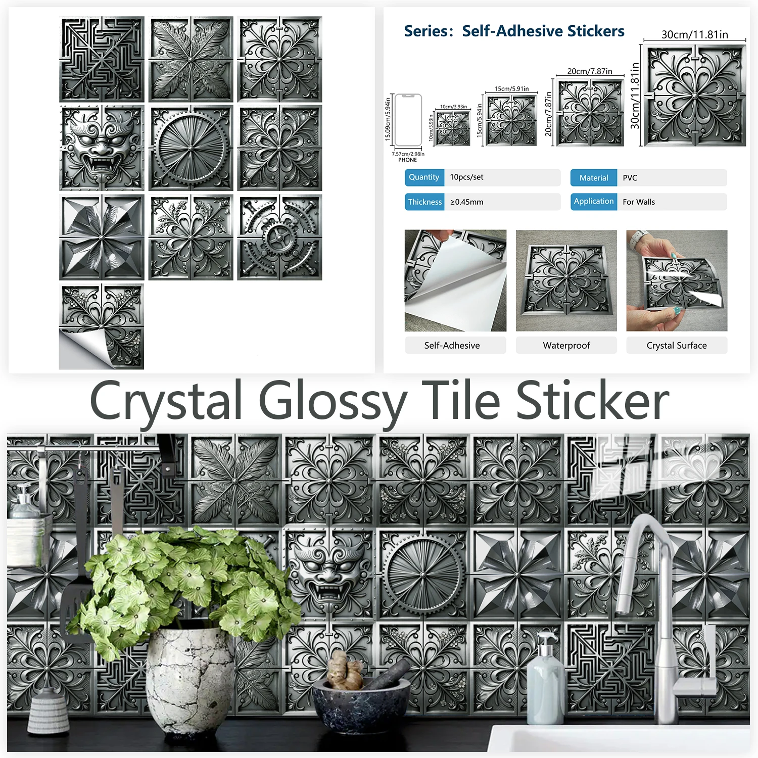 Cyberpunk Industrial Style Tiles Sticker Kitchen Backsplash Oil-proof Cupboard Washbasin Peel & Stick Waterproof Art Wall Decals